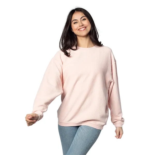 Chicka-d Women's Corded Crew Sweatshirt - Vintage Washed, Oversized, NCAA Licensed, Team Colors (Small)