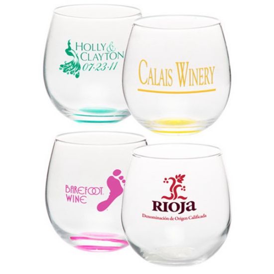 Screen Printed Stemless Wine Glasses - Custom Glassware