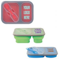 Collapsible 2-Section Food Container With Dual Utensil