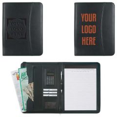 Leather Look 8 ½ Inch X 11 Inch Zippered Portfolio With Calculator