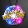 Happy New Year Disco Ball Blinkies On Black String Lanyard