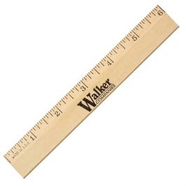Branded 6 in Clear Lacquer Beveled Wood Ruler from Logotech 156993