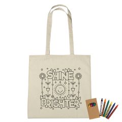100% Cotton Coloring Tote Bag With Crayons