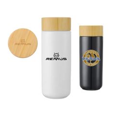 10 Oz Double Wall Ceramic Mug With Bamboo Lid