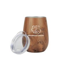 10 Oz Stainless Steel Wood Tone Stemless Wine Glass