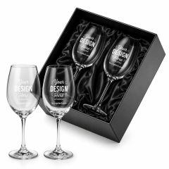 10 Oz Wine Glasses, 2-Piece Set In Bellagio Box Deep Etch
