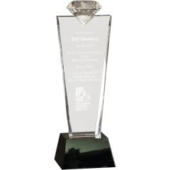 11 Inch Crystal Diamond Top Award On Black Pedestal Base