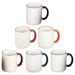 11 Oz White W/Color Rim and C Handle Mug
