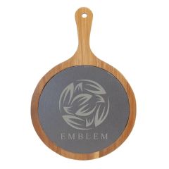12 1/4 Inch X 8 1/4 Inch Round Acacia Wood/Slate Serving Board