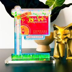 1/2 Inch Custom Acrylic Cracked Ice Holographic Award With Base