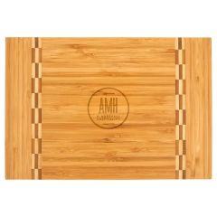 12 Inch X 8 1/4 Inch Bamboo Cutting Board W/ Butcher Block Inlay