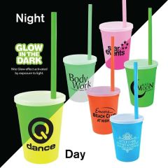12 Oz Nite Glow Stadium Cup/Straw/Lid Set