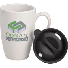 12 Oz Ceramic Mug With Black Lid