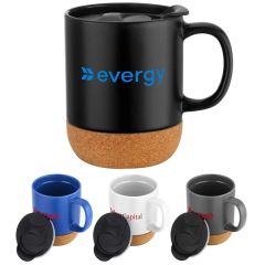 12 Oz Cork Bottom Ceramic Mug With Plastic Lid