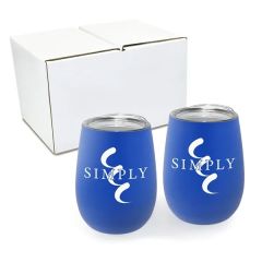 12 Oz Recycled Stemless Wine Glass With Lid - Gift Set Of 2