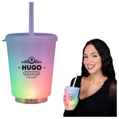 12 Oz Short Tumbler Light Up Cup With Lid & Straw