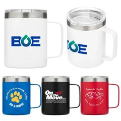 12 Oz Travel Stainless Insulated Coffee Mug W/ Handle & Lid
