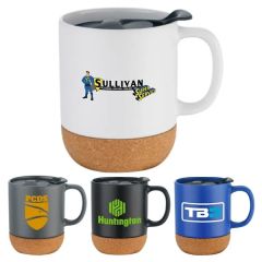 12 Oz Cork Base Ceramic Splash-Proof Coffee Mug W/ Lid&handle