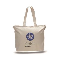 12 Oz Cotton Canvas Reusable Zippered Shopping Tote W/Handles