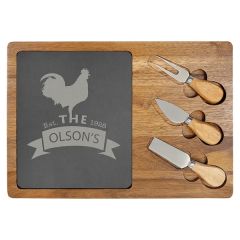 13 3/4 Inch X 9 3/4 Inch Acacia Wood/Slate Rectangle Cheese Set