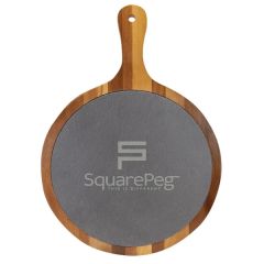 14 1/2 Inch X 10 1/2 Inch Round Acacia Wood/Slate Serving Board