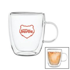 14 Oz Double Walled Latte Glass Mug W/ Handle