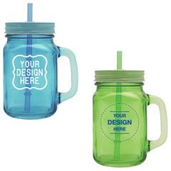 15 Oz. Colored Mason Jars With Straw