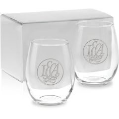 15 Oz Stemless White Wine Gift Set - Etched