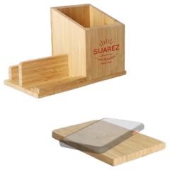 15W Bamboo Wireless Charger With Desktop Organizer