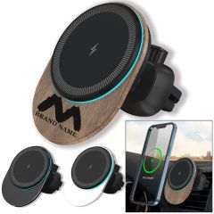 15W Bamboo Wood Magnetic Wireless Charger Car Phone Holder