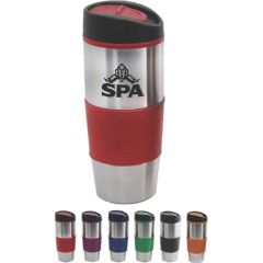 16 Oz Insulated Tumbler With Colored Silicone Sleeve