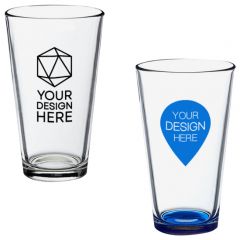 Custom Beer Can Glasses Set of 10, 16 oz. Pint Sized, Promotional Text,  Logo, Soda Can Shape, Glassware, Clear