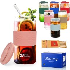 16 Oz Can Shaped Glass Cups With Silicone Sleeve