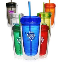 16 Oz. Double Wall Acrylic Tumblers With Straw
