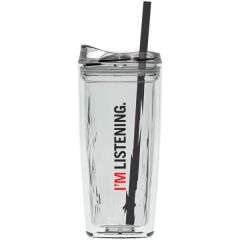 16 Oz Geo Double Wall Acrylic Tumbler W/Straw