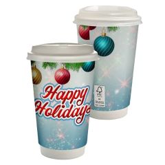 16 Oz Holiday Full Color Paper Cup With Lid