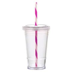 16 Oz Slurpy With Colored Lid & Striped Straw Tumbler