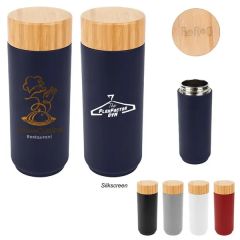 16 Oz Stainless Steel Coral Bottle With Bamboo Lid