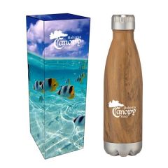 16 Oz. Swiggy Stainless Steel Woodtone Bottle W/Custom Box