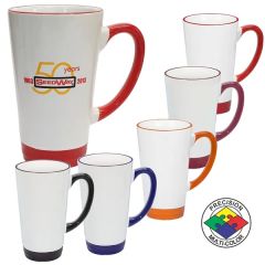 16 Oz Cafe Latte Mug With Colored Halo & Handle