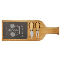 17 1/2 Inch X 6 Inch Acacia Wood/Slate Serving Board With Two Tools