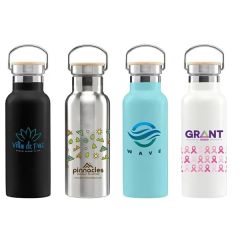 17 Oz Double Wall Stainless Steel Bottle With Bamboo Cap