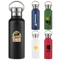 17 Oz Travel Stainless Steel Vacuum Water Bottle W/Wood Lid