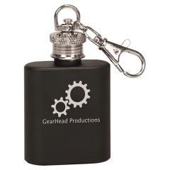 1 Oz Black Stainless Steel Flask Keychain