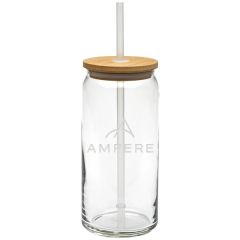 20 Oz Etched Tall Boy Glass With Bamboo Lid