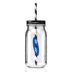 20 Oz Mason Jason With Striped Straw Glass