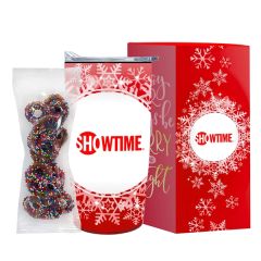 20 Oz Tumbler W/Liner-Holiday Greetings - Milk Choc Pretzels