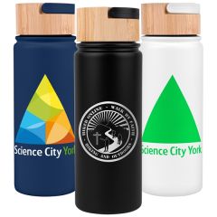 20 Oz Vacuum-Sealed Stainless Water Bottle With Bamboo Lid