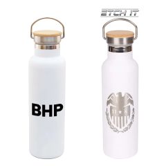 20 Oz Stainless Steel Insulated Vacuum Bottle W/Bamboo Lid
