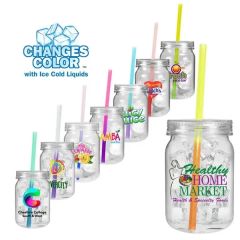 24 Oz Plastic Mason Jar With Mood Straw, Full Color Digi